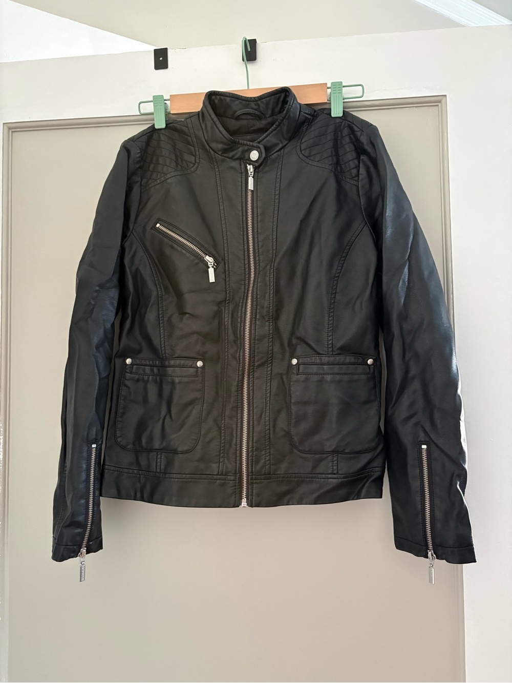 Bernardo Black Faux Leather Moto Bomber Jacket